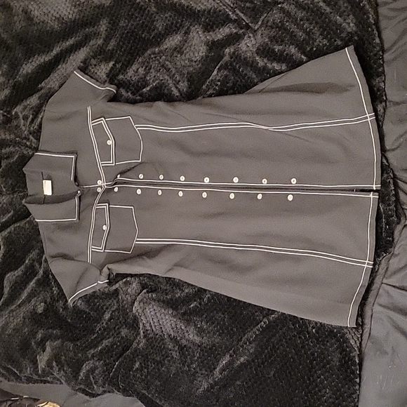 Vtg 90s JALATE blk white contrast embroidy MOP buttons western shirt dress 10 - Picture 13 of 17